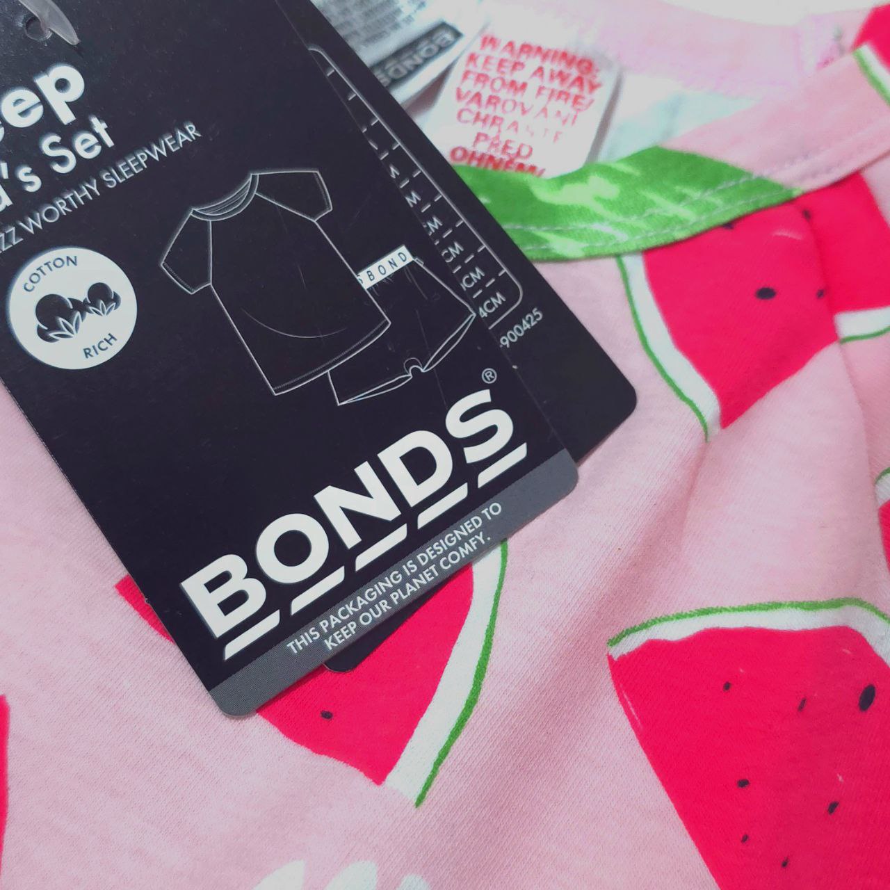 Pijama For Kids Watermelon Design Short&T-shirt Set Brand:BONDS Size 3&8y