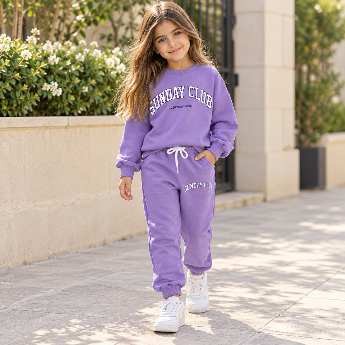 Kids’ 100% Cotton Long-Sleeve Outfit – Purple / 5–10Y