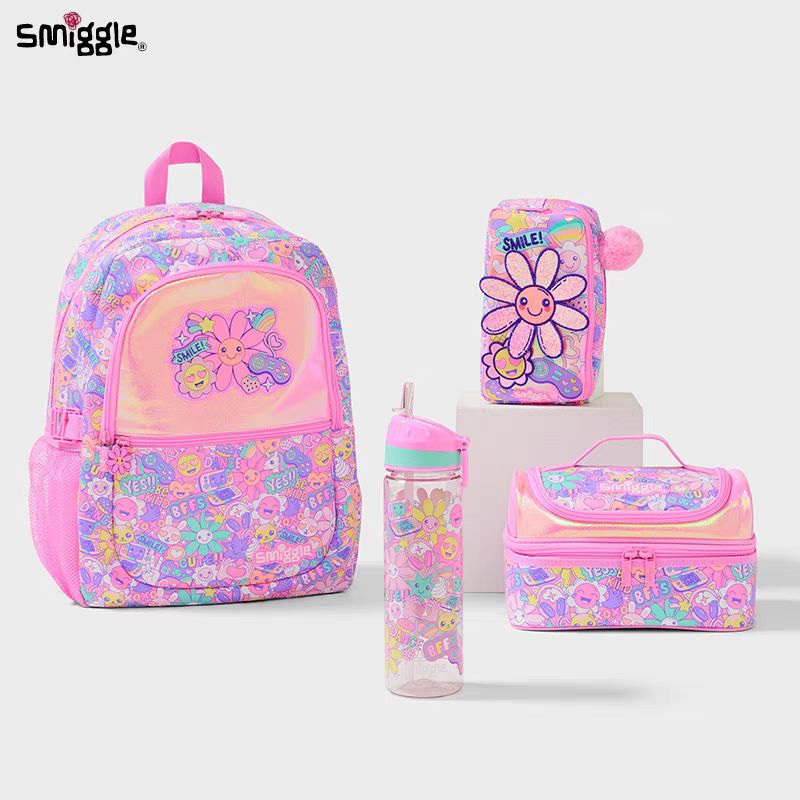 Smiggle Flower Design Set Of 3pcs Bottle Lunch Box Backpack 42cm
