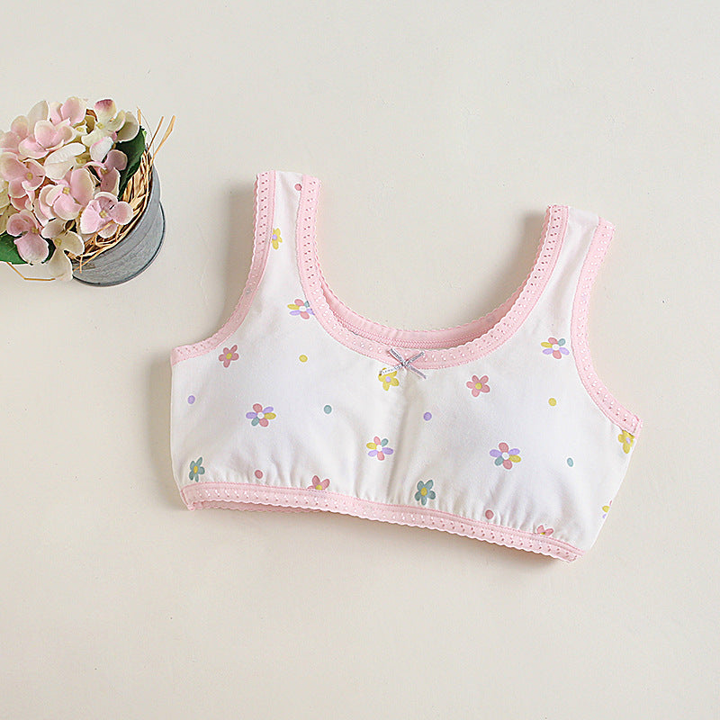 Girls Cotton Bras (4 pcs) – Wide Straps Pink Flower | Size 6–12Y