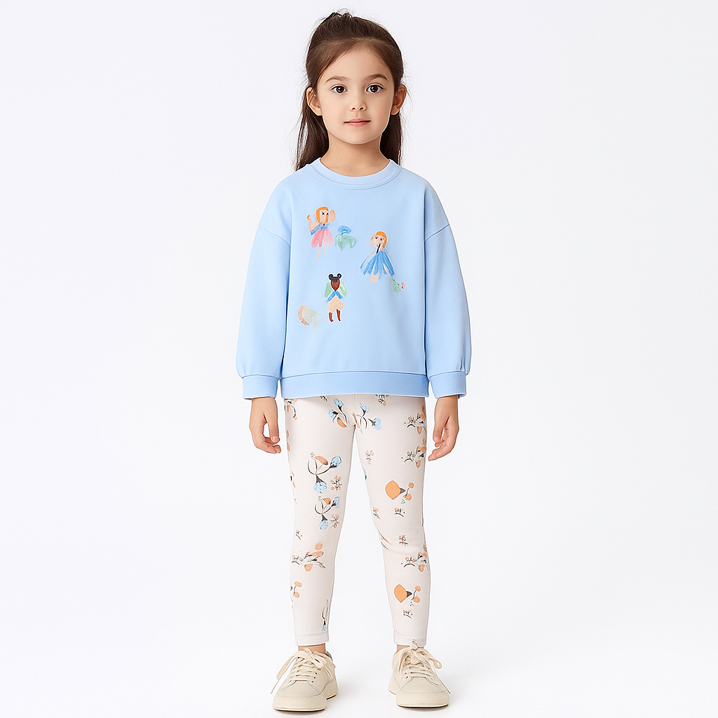 Cotton 100% Girls 2pcs Set Leggings Sweater 2-8y