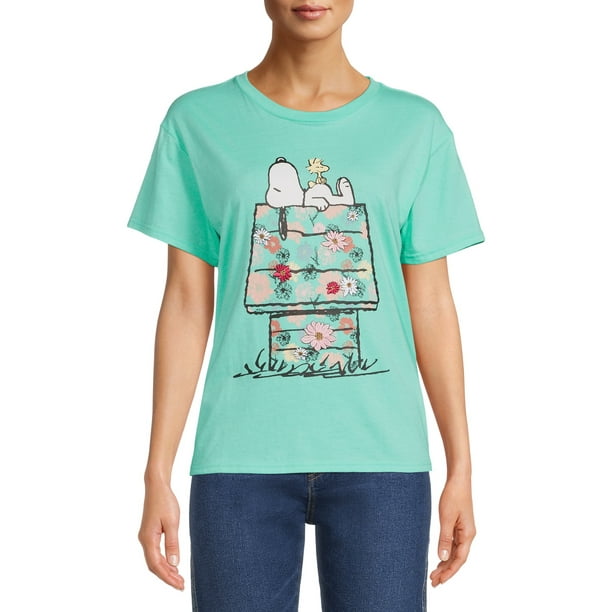 Tshirt For Women Snoopy Floral Design Peanuts Oversized Mint Color Size XS-S