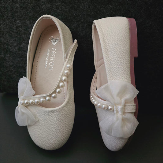 Leather Flat Shoes With Pearl For Girls Leather Insole Size 31-36
