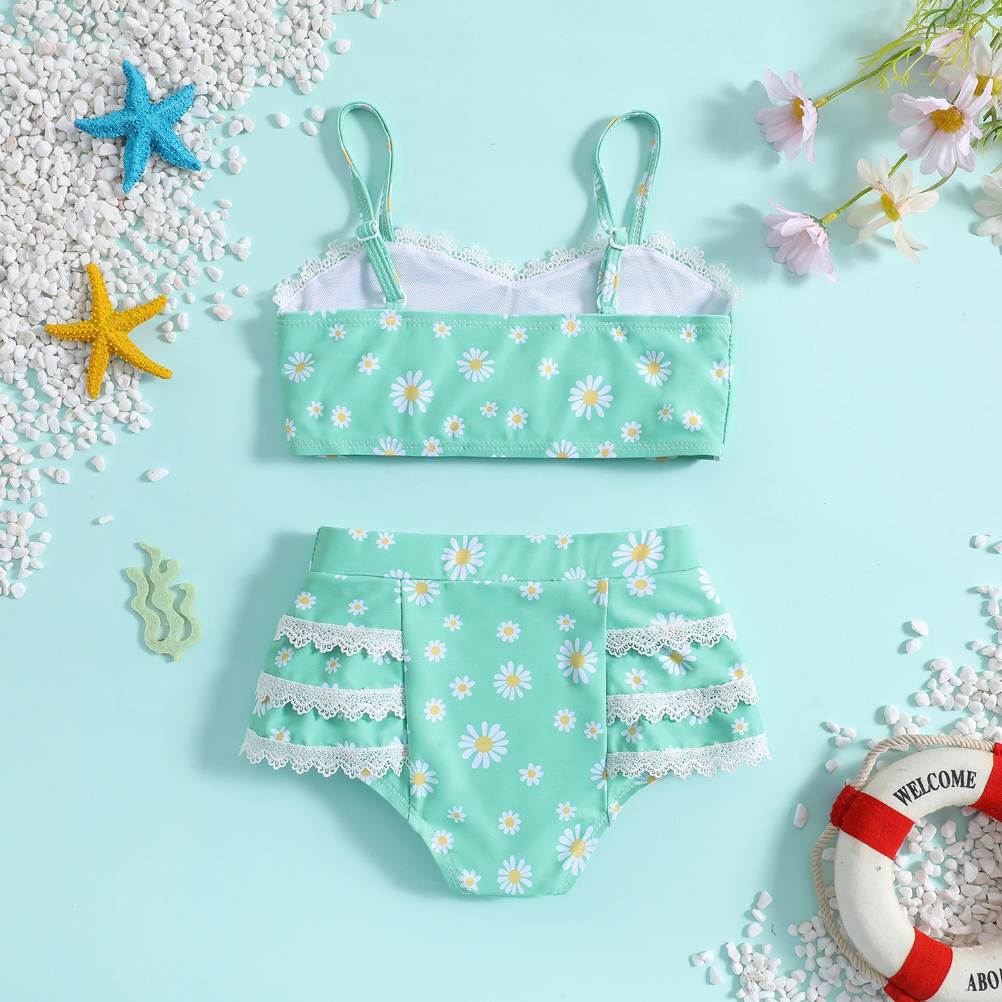 Swimwear For Kids Flower Design Set Of 2 Pcs Size 1-6y