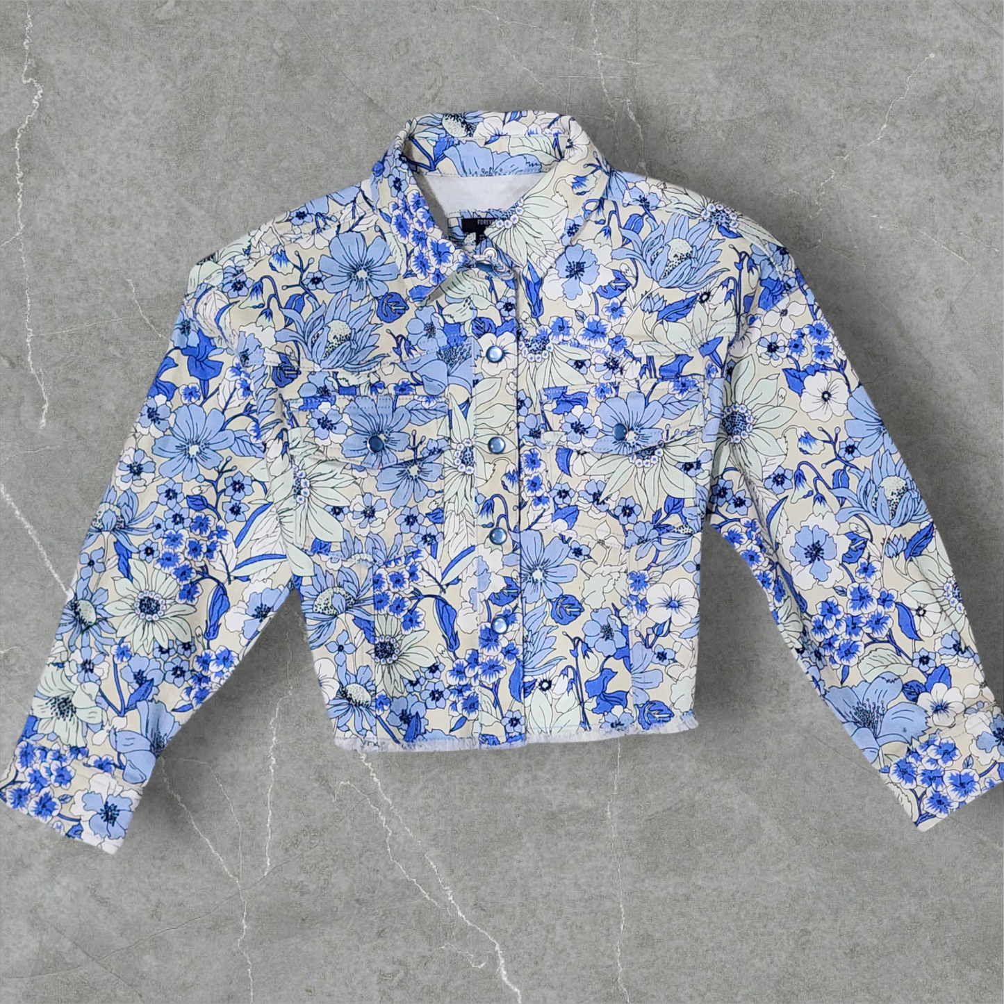 Oversize Floral Denim Jacket For Girls Size 5-6y