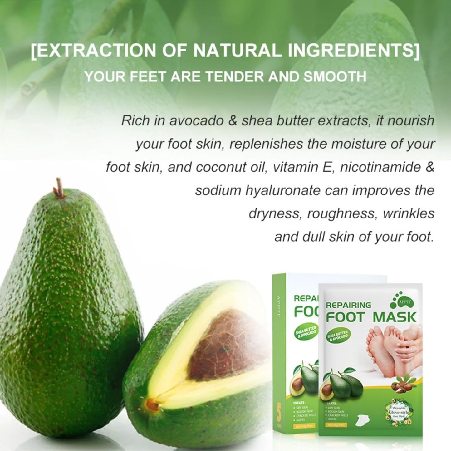Foot Peel Mask Dead Skin Remover Foot Mask, Moisturizing (Avocado) 1pc