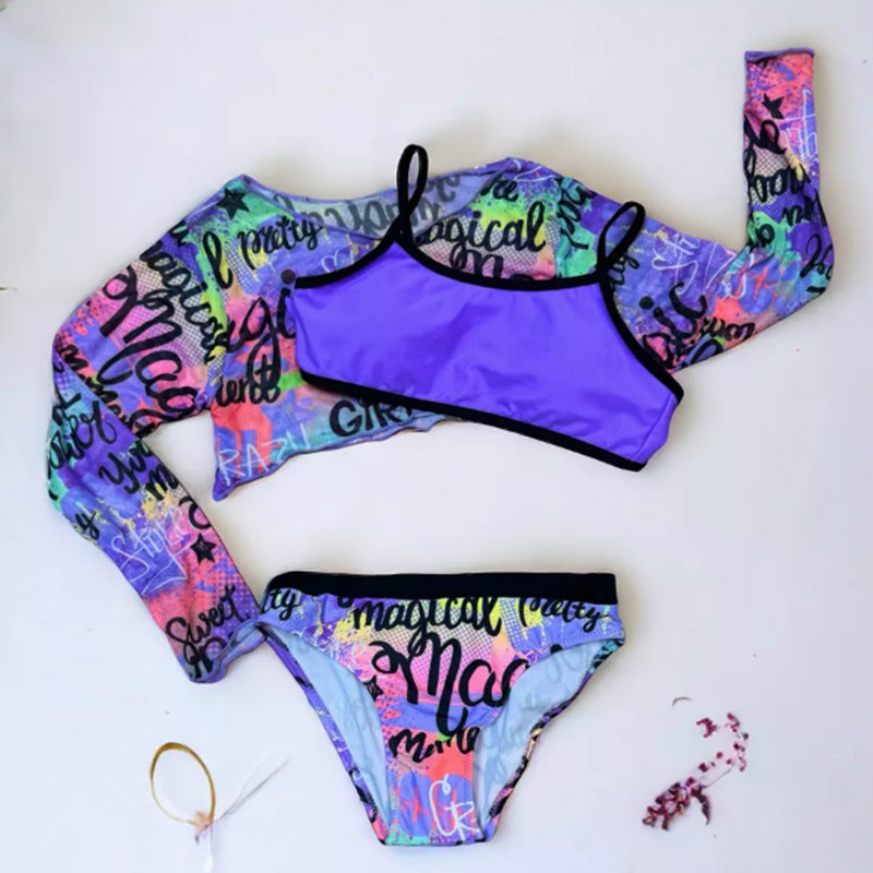 Purple Swimwear For Girls Set Of 3 Pcs Size 6-12y