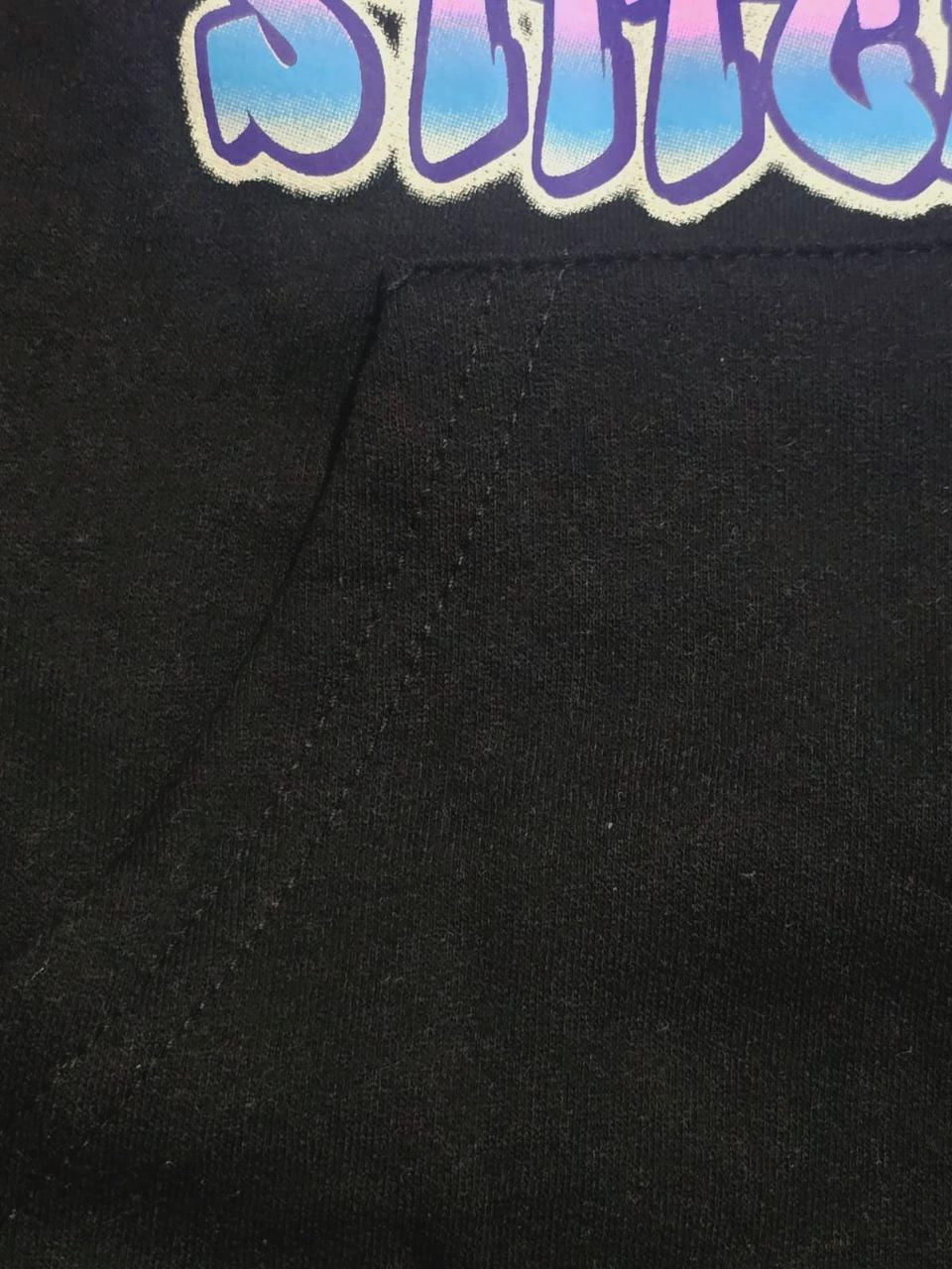 Black Hoodie With Light Fleece Stitch Design Size S-L