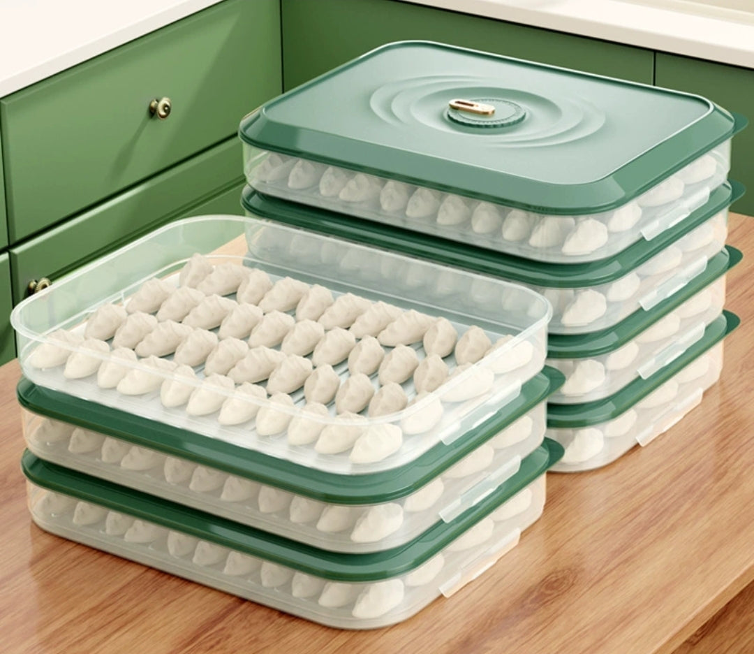 Dumplin Storage Box with 3 Layers Stackable Food Organizer Container Freezer Food Storage