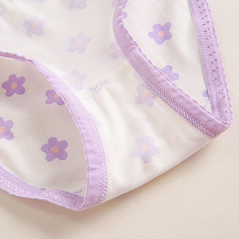 Toddler Baby Girls Cotton Underwear Boxer Briefs 3-12y Kids Panties Purple Flower