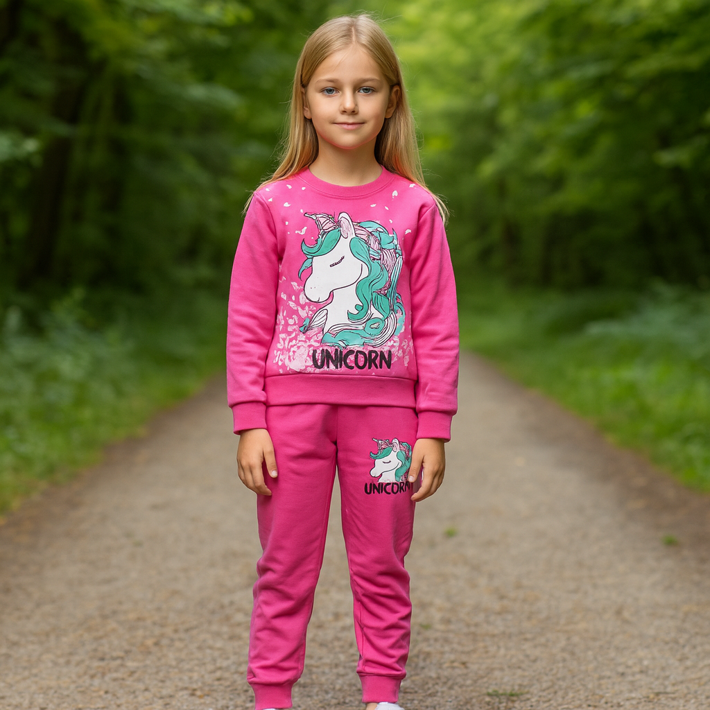 Outfit Fuschia Warm With Fleece Unicorn Design Size 3-10y