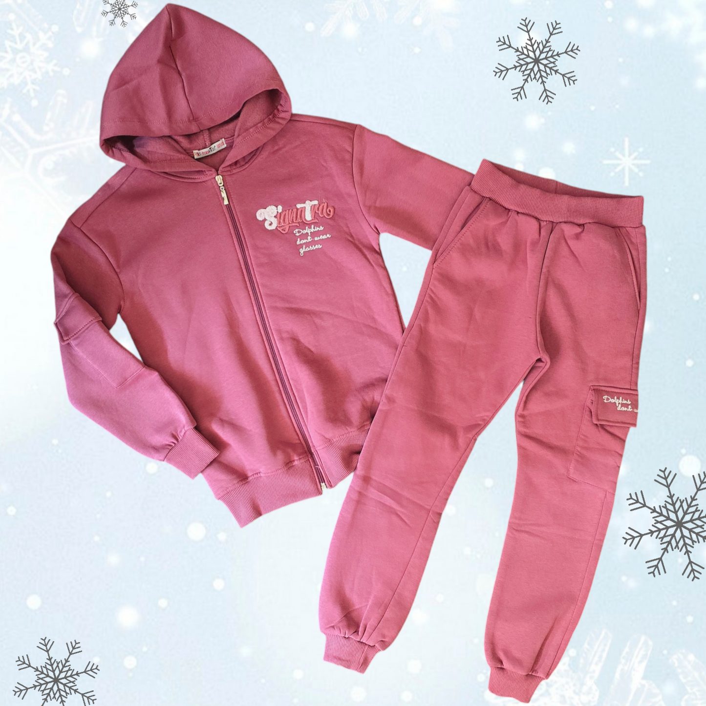 Warm Outfit With Fleece Wine Color Size 10-11y