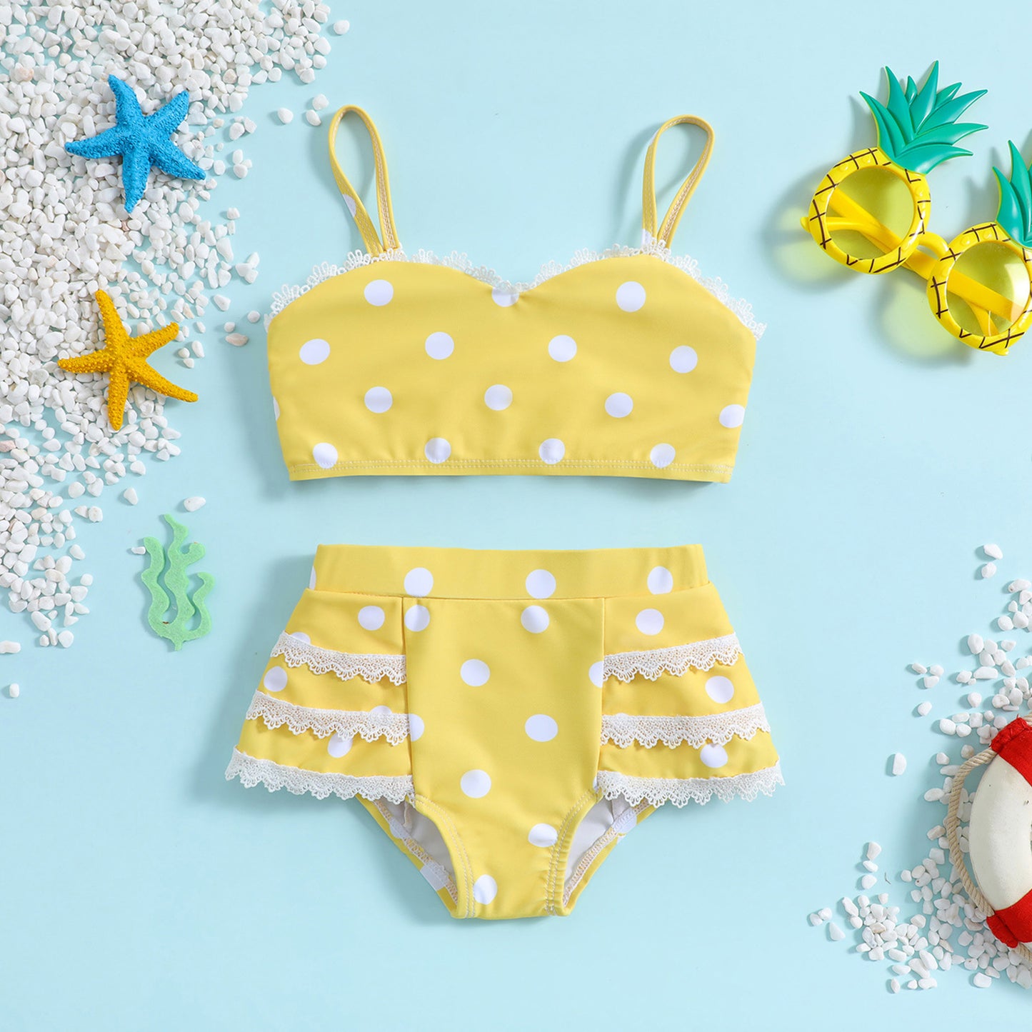Swimwear For Kids Dots Design Set Of 2 Pcs Size 1-7y