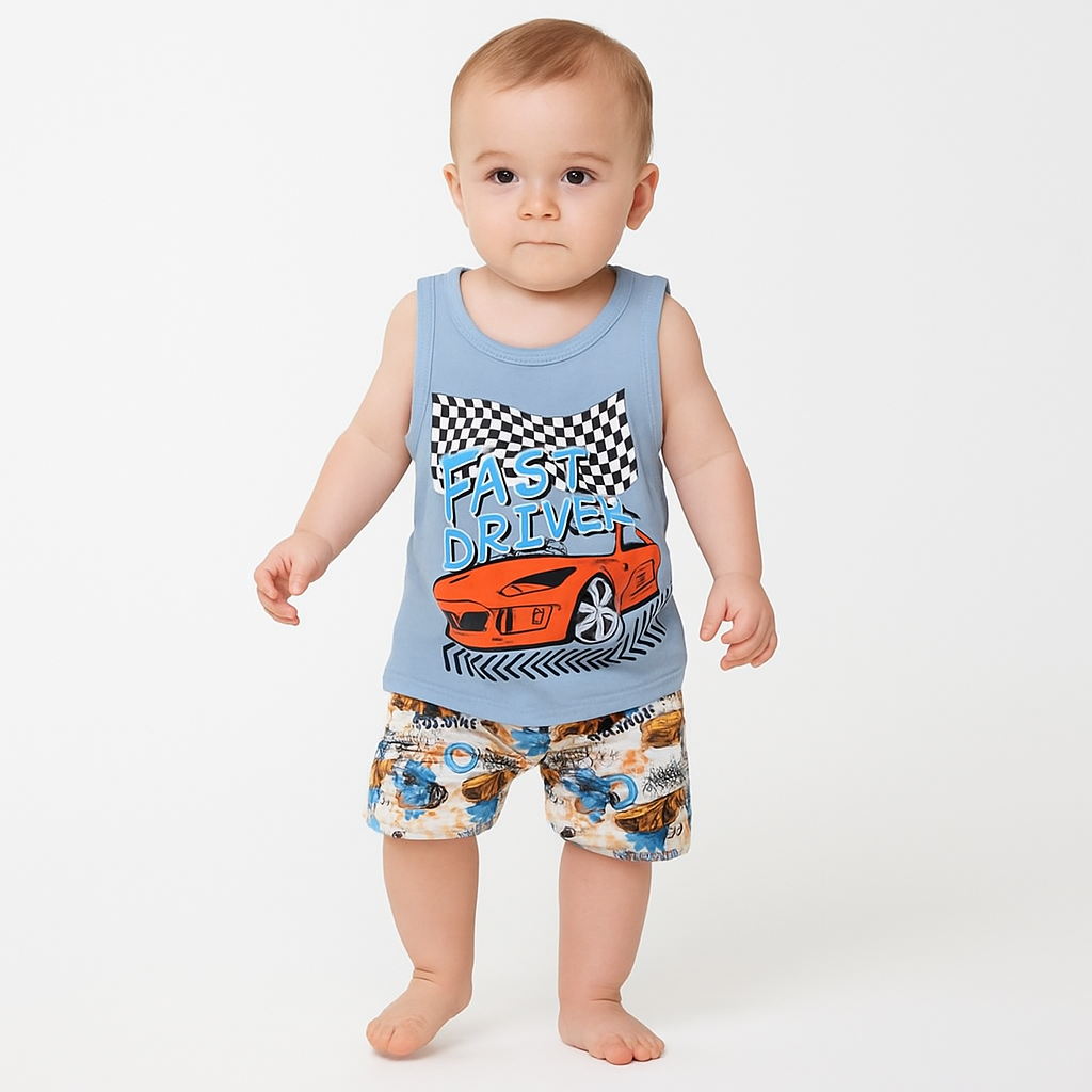 Pyjama For Boys Fast Driver Car Design Set Of 2 Pcs Size 1y