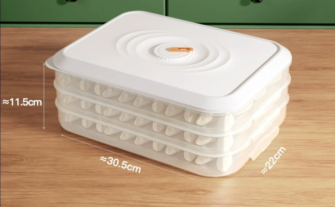 Dumplin Storage Box with 3 Layers Stackable Food Organizer Container Freezer Food Storage
