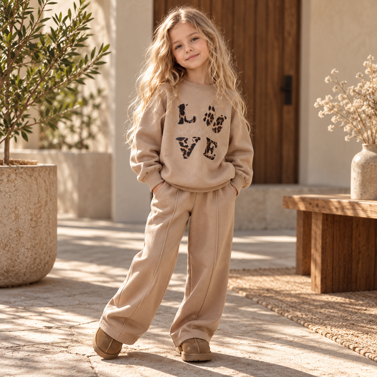 Girls’ LOVE Fleece Sweatshirt & Joggers Set / 3–10Y