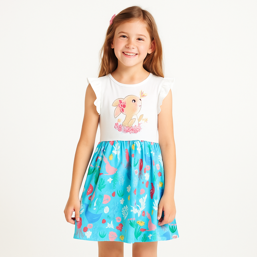 Cute Dress For Girls Rabbit Design Size 5-7y