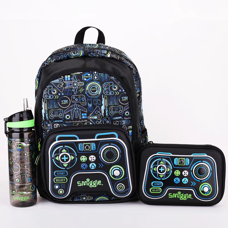 Smiggle Game Design Set Of 3pcs Bottle Lunch Bag Backpack 42cm