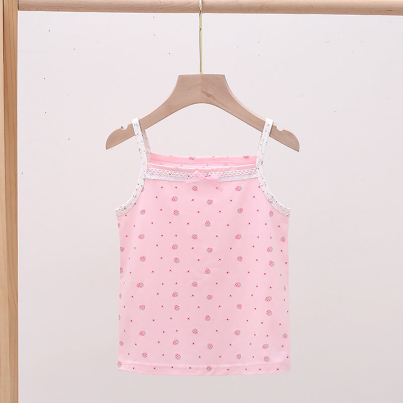 T Girls Cotton Undershirts for Kids Toddler Lace Soft Strowberry Set 3-12y 3pcs