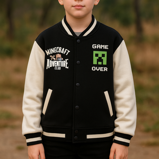 Minecraft Varsity Jacket – Kids Bomber with Fleece 5-14y
