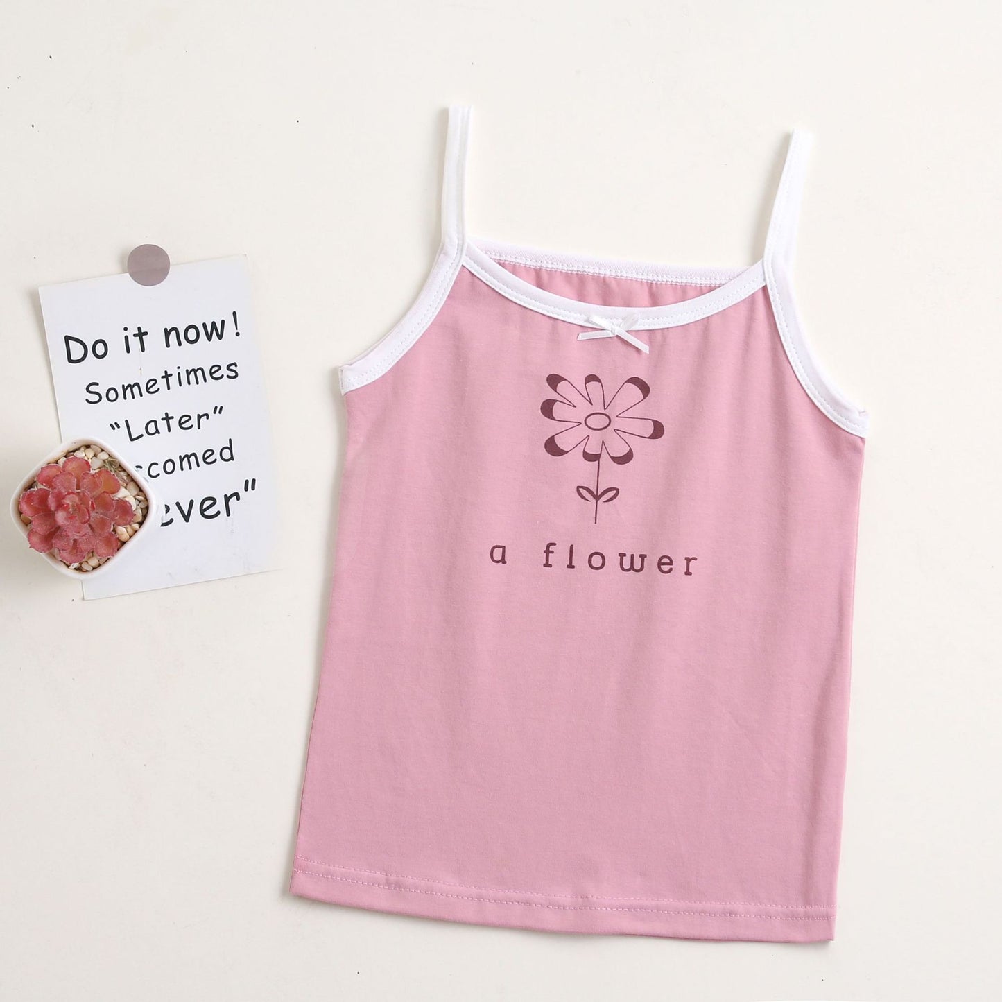 Girls Cotton Tank Tops (4 pcs) – Pink Dots | Size 2–10Y