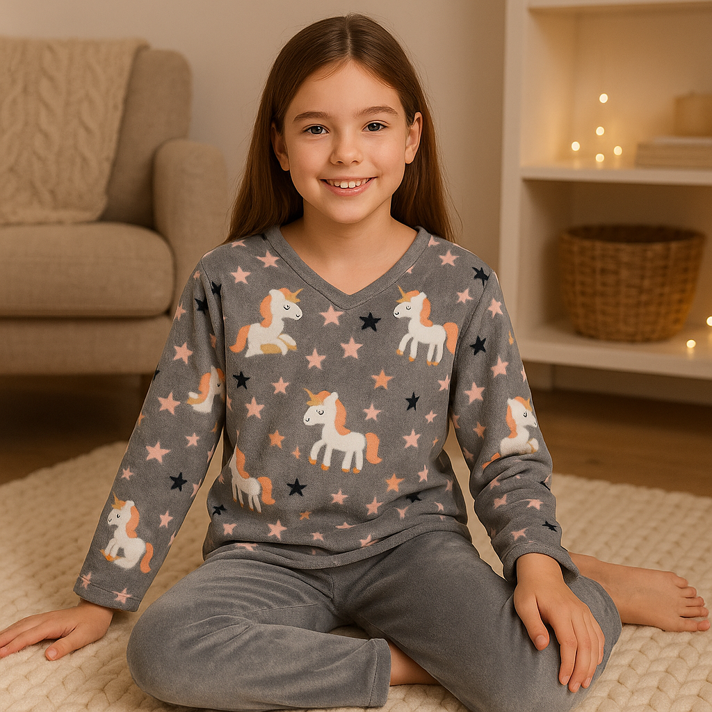 Pyjama Grey Warm Unicorn Design Size 1-16y