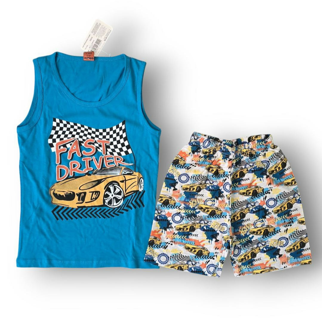 Pyjama For Boys Fast Driver Car Design Set Of 2Pcs Size 7-8y