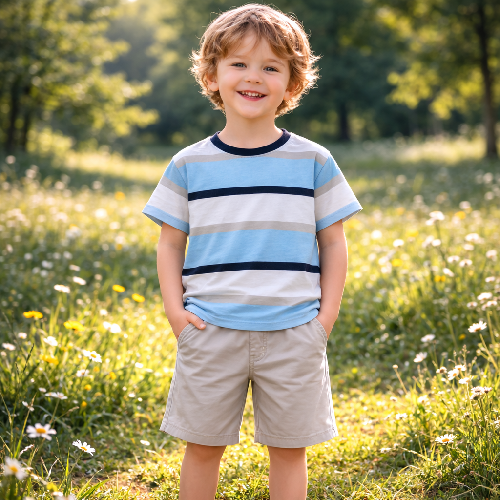 Boys Cotton Blue And White – Soft Summer Outfit (4–10Y)