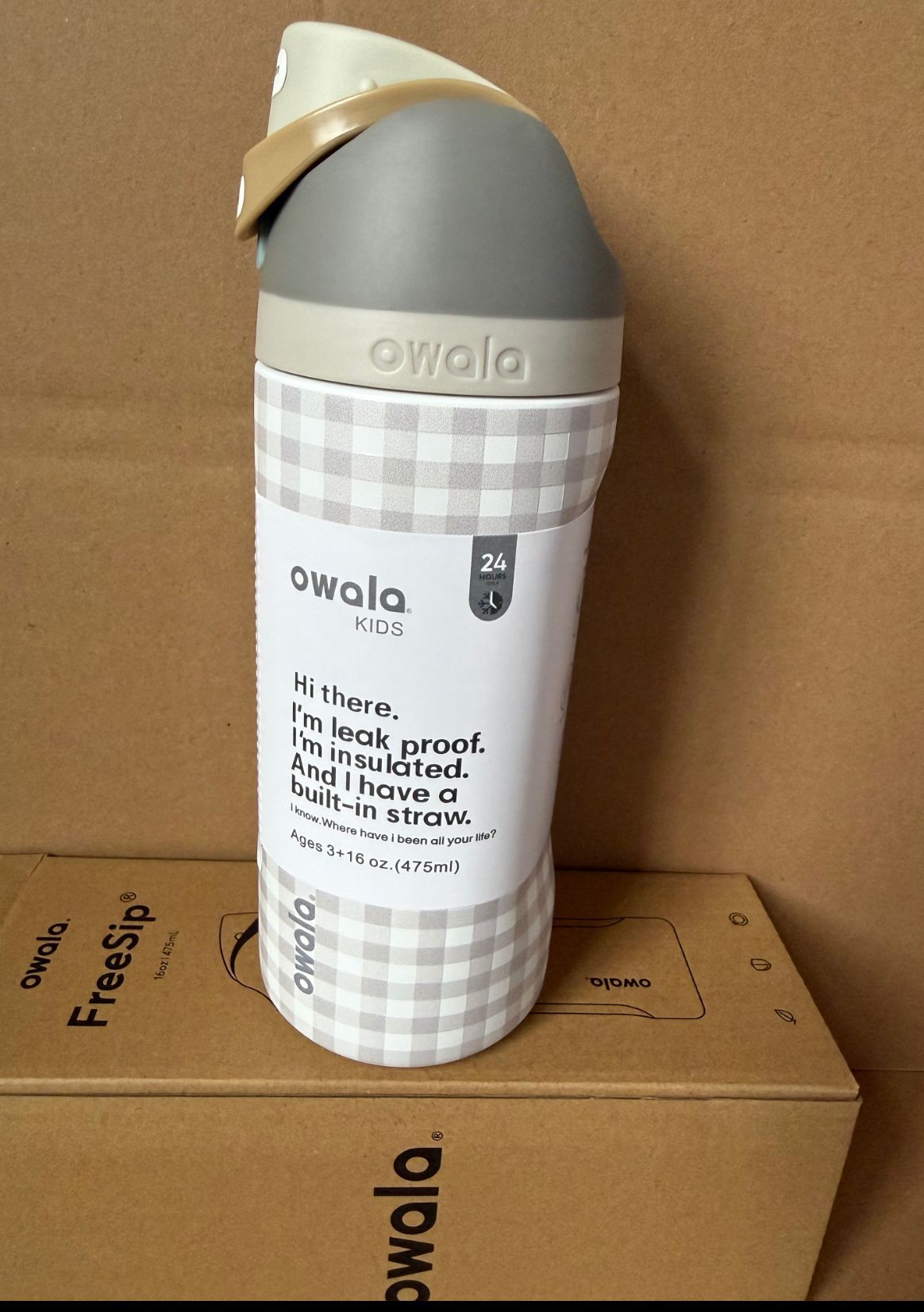 Owala Bottle Stainless Steel FreeSip Leak-proof | Grey Squares | 480ml