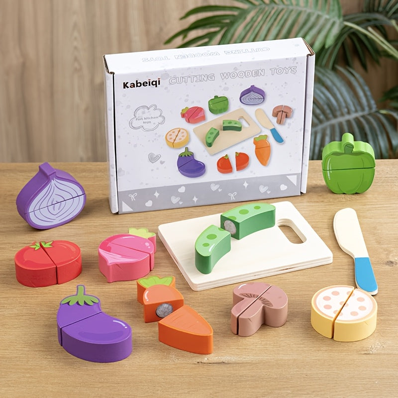 Wooden Cutting Play Food Set – Fruits, Vegetables & Desserts