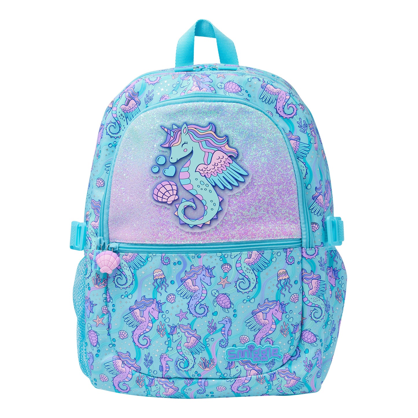 Smiggle Sea Horse Design Set Of 3pcs Bottle Lunch Bag Backpack 42cm