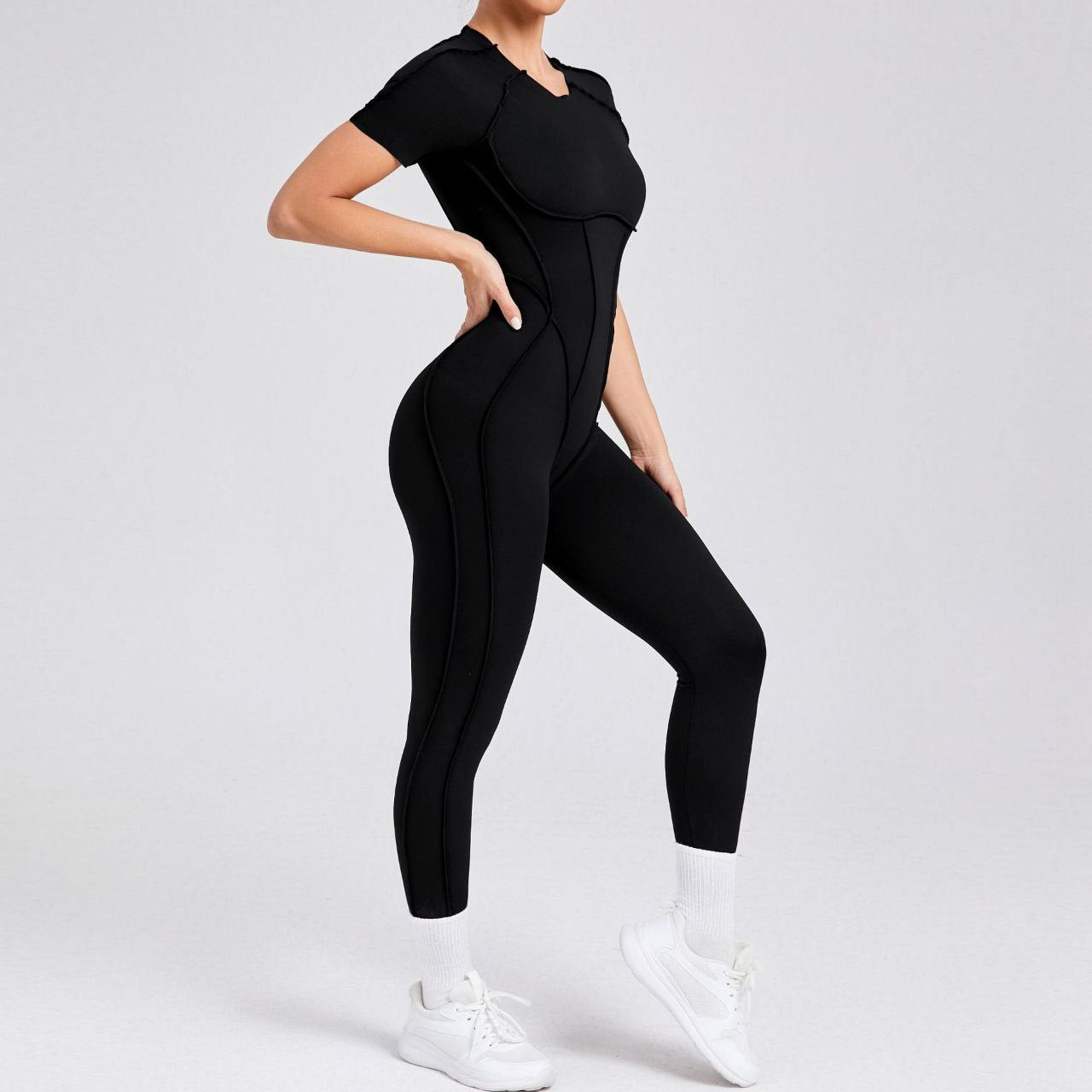 Sportswear Backless Sports Suit Short Sleeve For Women Size M