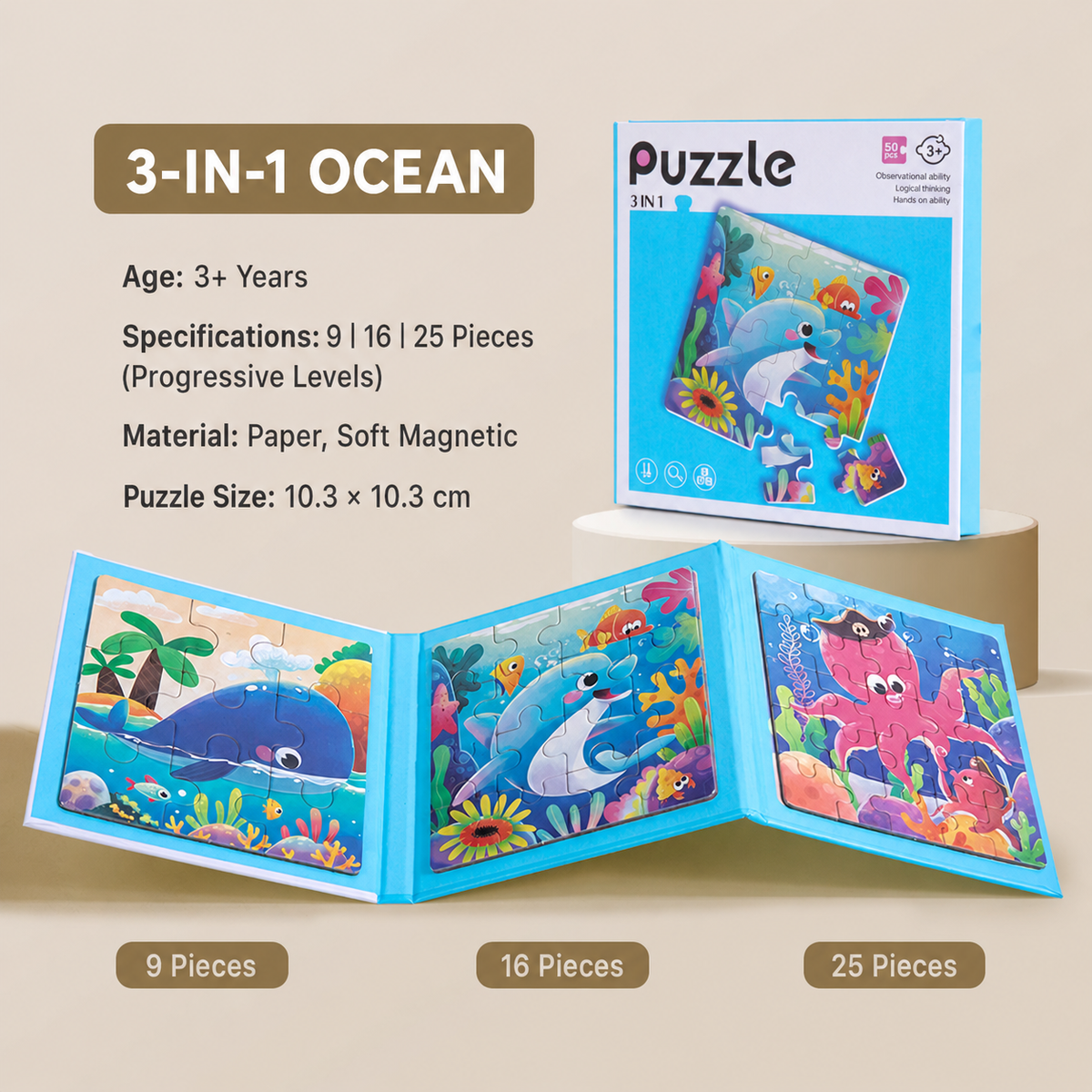 3-in-1 Magnetic Puzzle Set for Kids | 3+