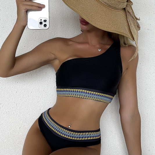 Swimwear Two Pieces One Shoulder Bikini Set Size S-L