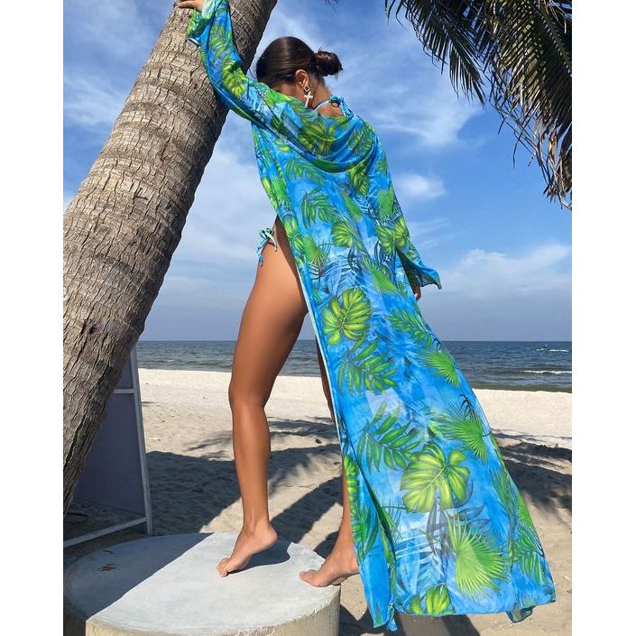 Swimwear For Women 3Pcs Green Leaf Design Green&Blue Color Size S-XL