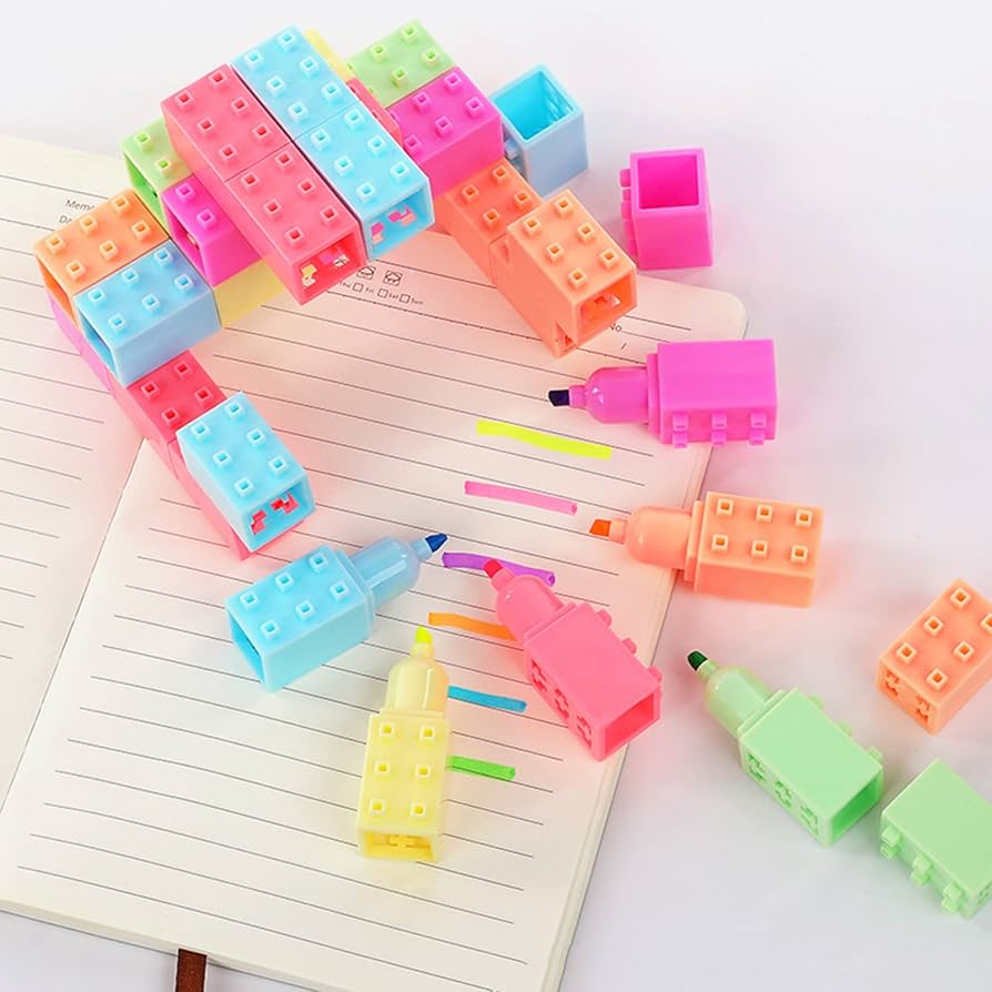 Highlighter Pens Set Of 6 Pcs Puzzle Design