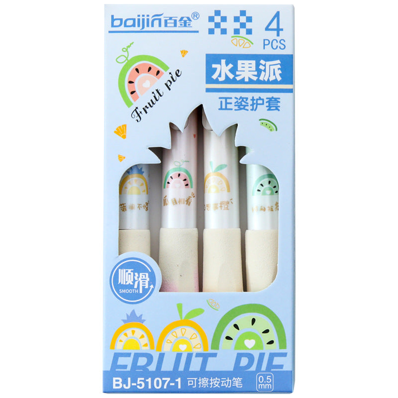 Erasable Pen Pack Of 4 Pcs Blue Ink Fruit Pie Design