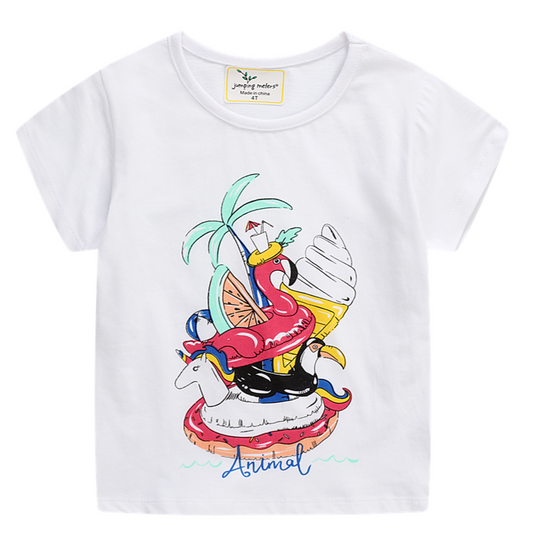 Cotton Flamingo T-shirt For Kids Size 3-5y