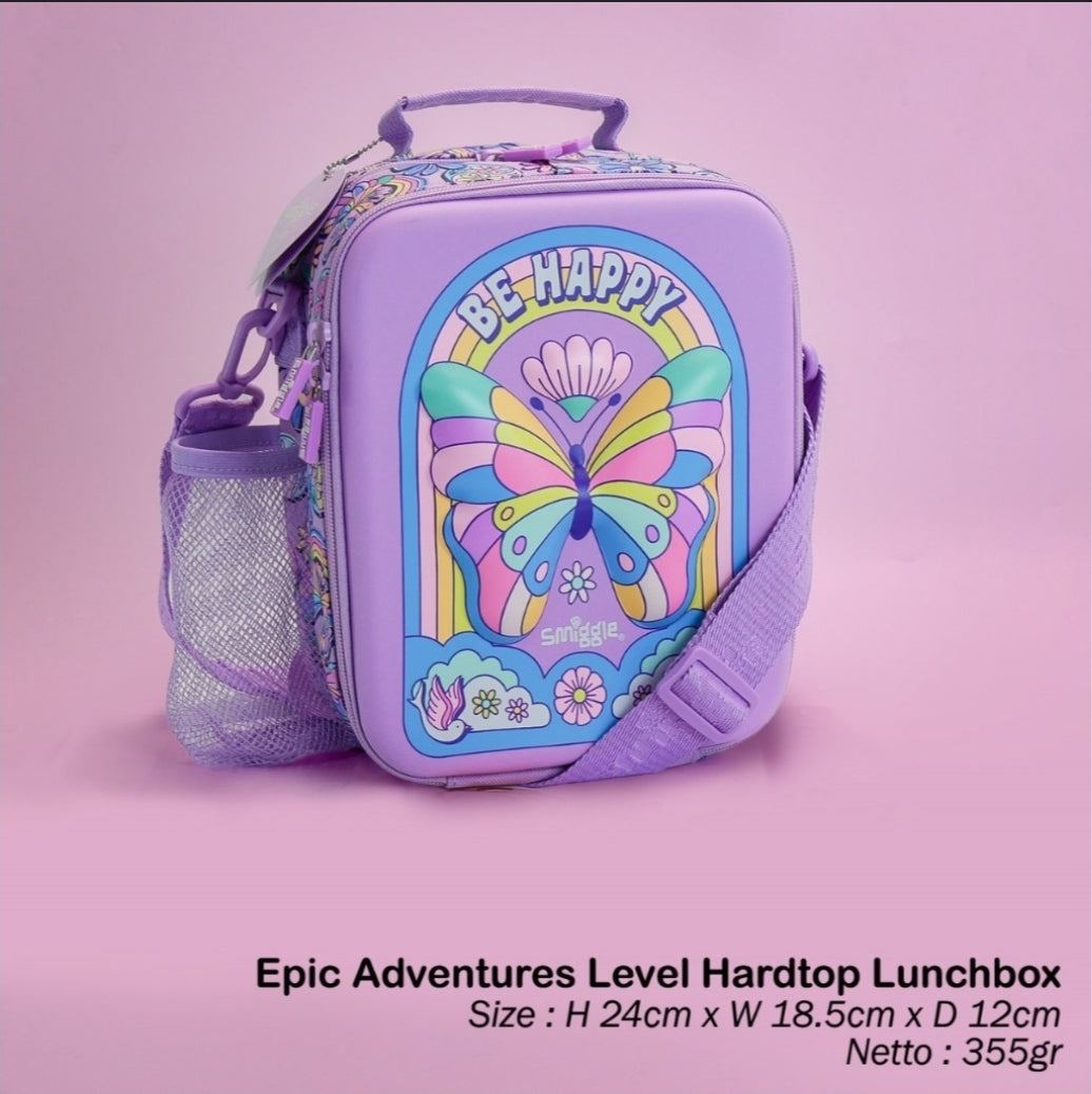 Smiggle Lunch Bag | Shoulder Straps | Purple Butterfly | 24×18.5×12cm