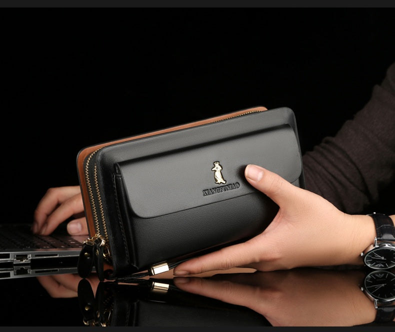 Large Wallet With Double Zipper Black High Quality PU Leather