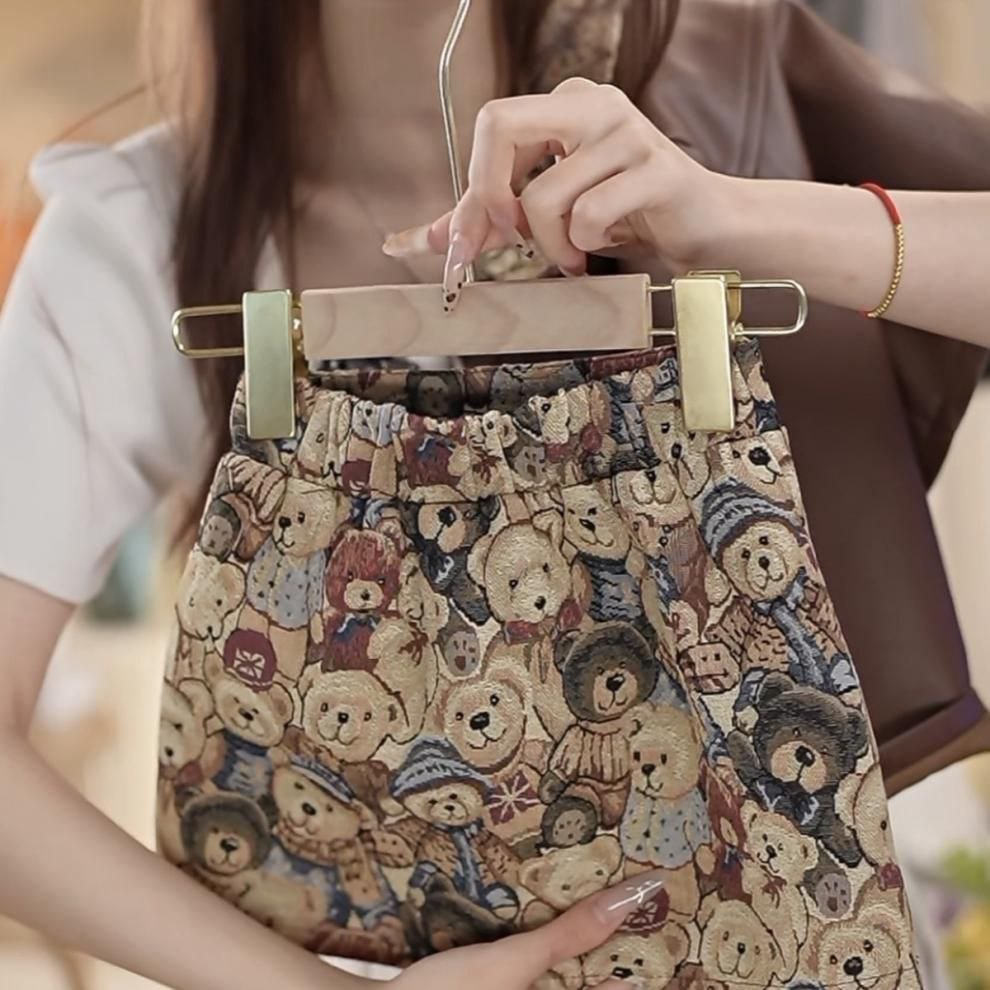 Brown Leather Set Bears Design Jacket & Skirt Size 8-10y