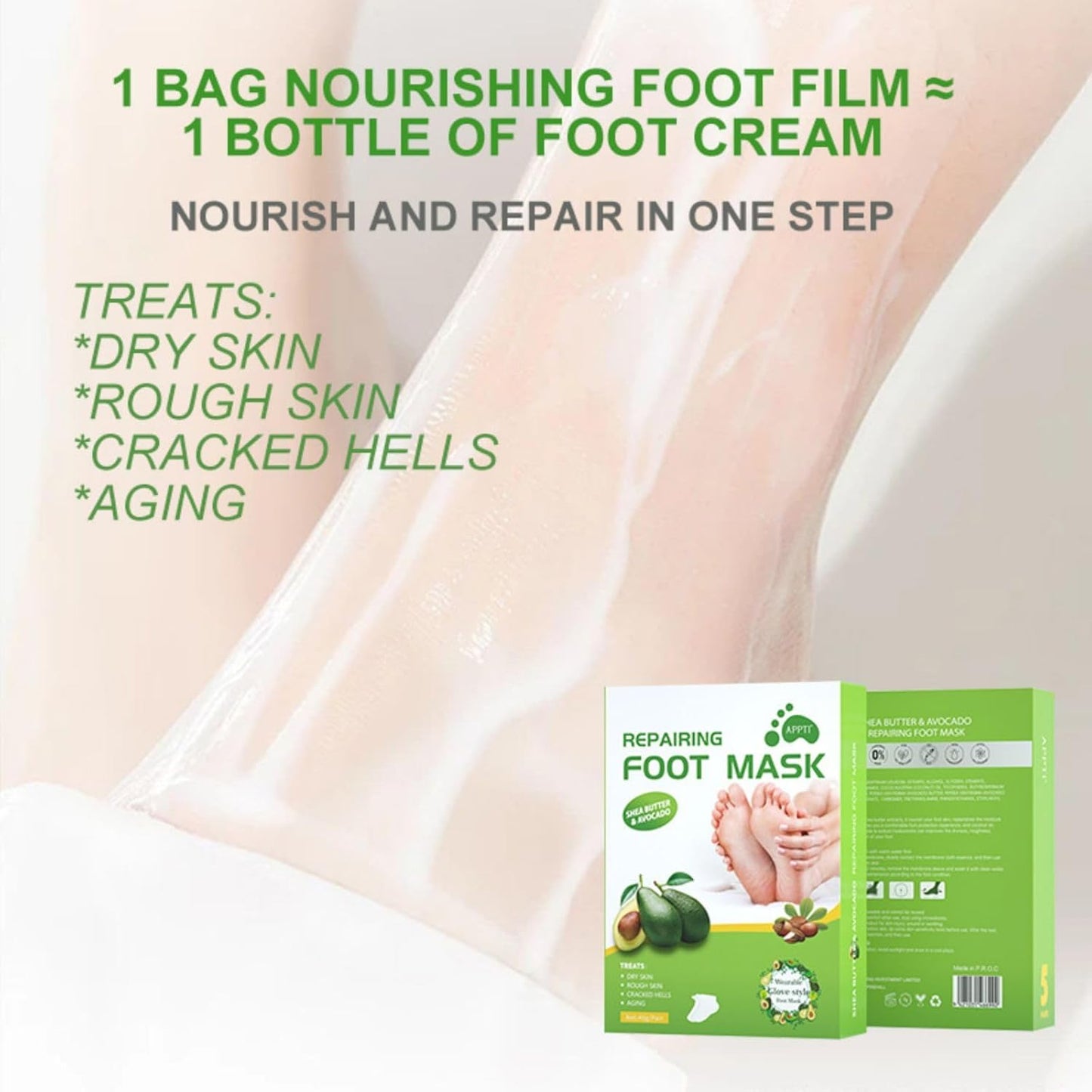 Foot Peel Mask Dead Skin Remover Foot Mask, Moisturizing (Avocado) 1pc