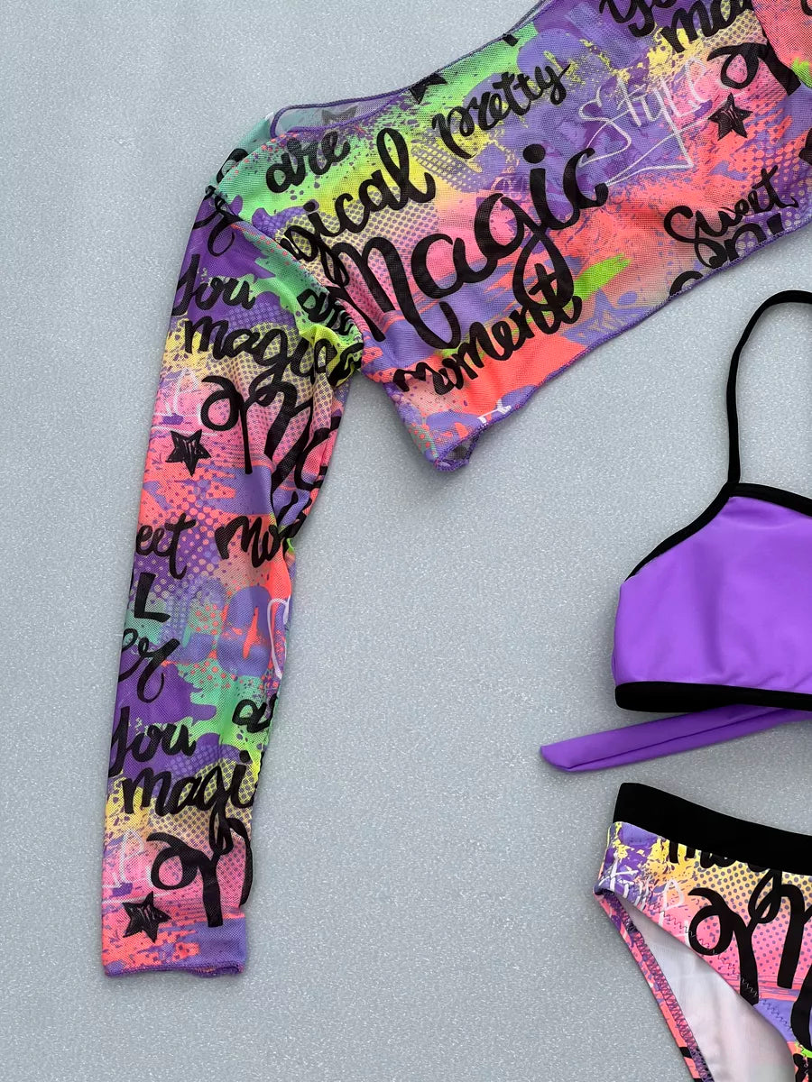 Purple Swimwear For Girls Set Of 3 Pcs Size 6-12y