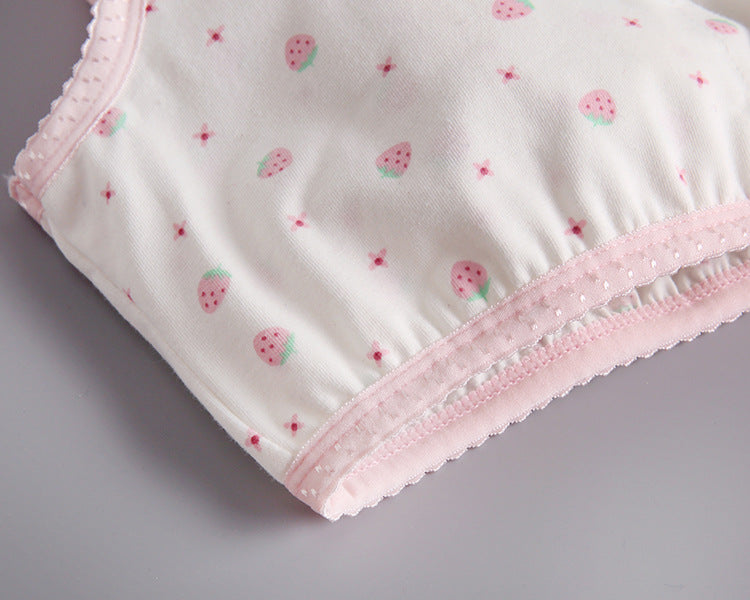 Girls Cotton Bras (4 pcs) – Thin Straps Strawberry | Size 6–12Y