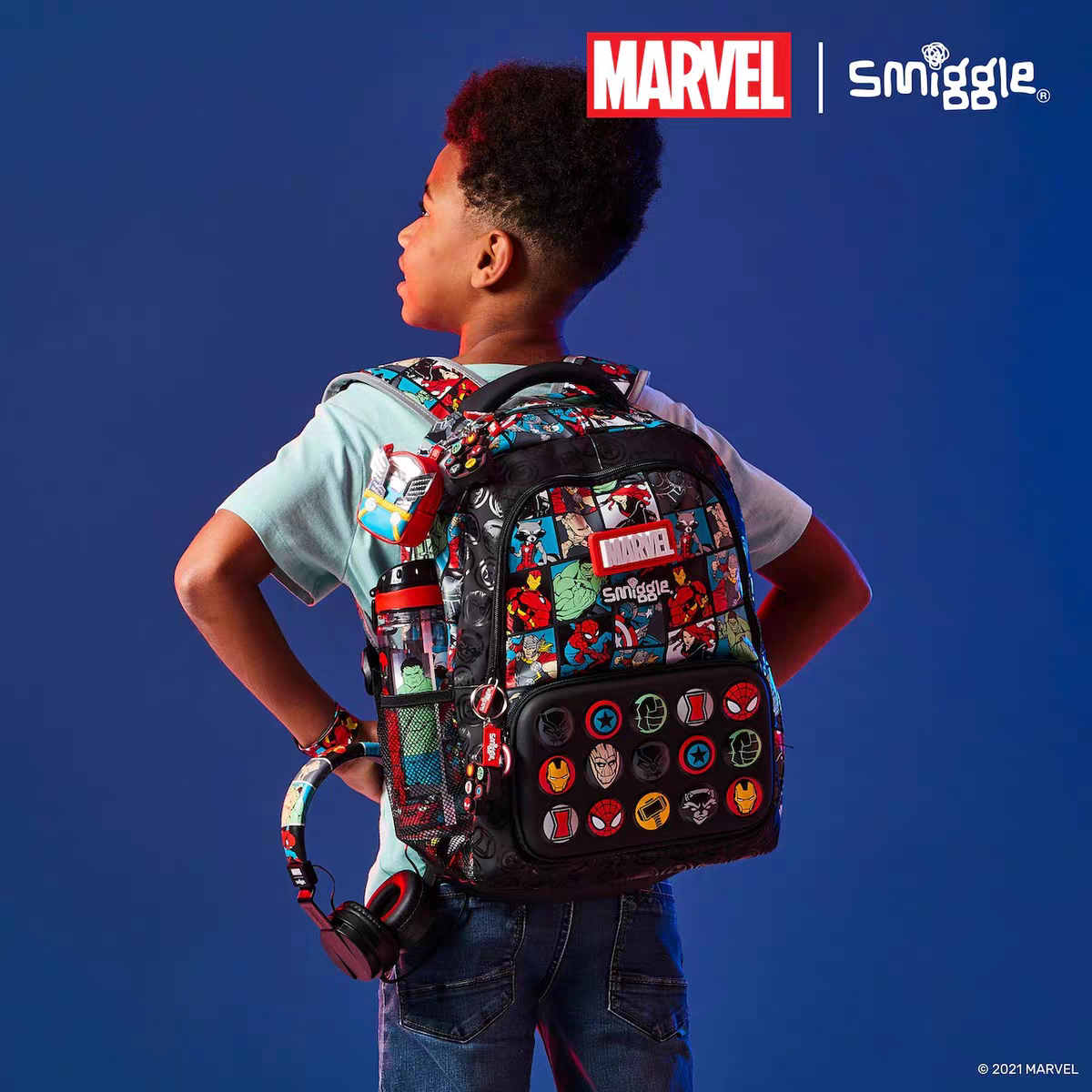 Smiggle Marvel Design 4Pcs Set Backpack 42cm Bottle Case Lunch bag