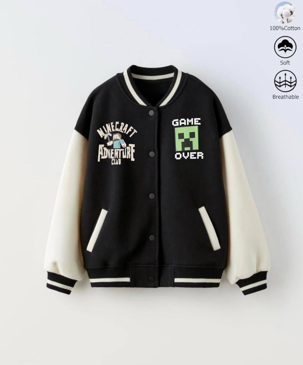 Minecraft Varsity Jacket – Kids Bomber with Fleece 5-14y