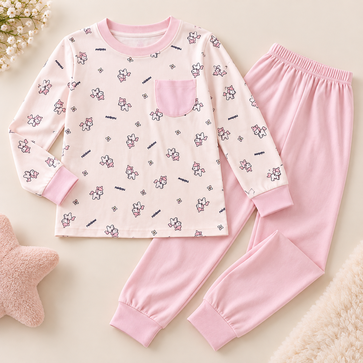 Girls’ Soft Cotton Fleece Unicorn Pajama Set | 5–12Y
