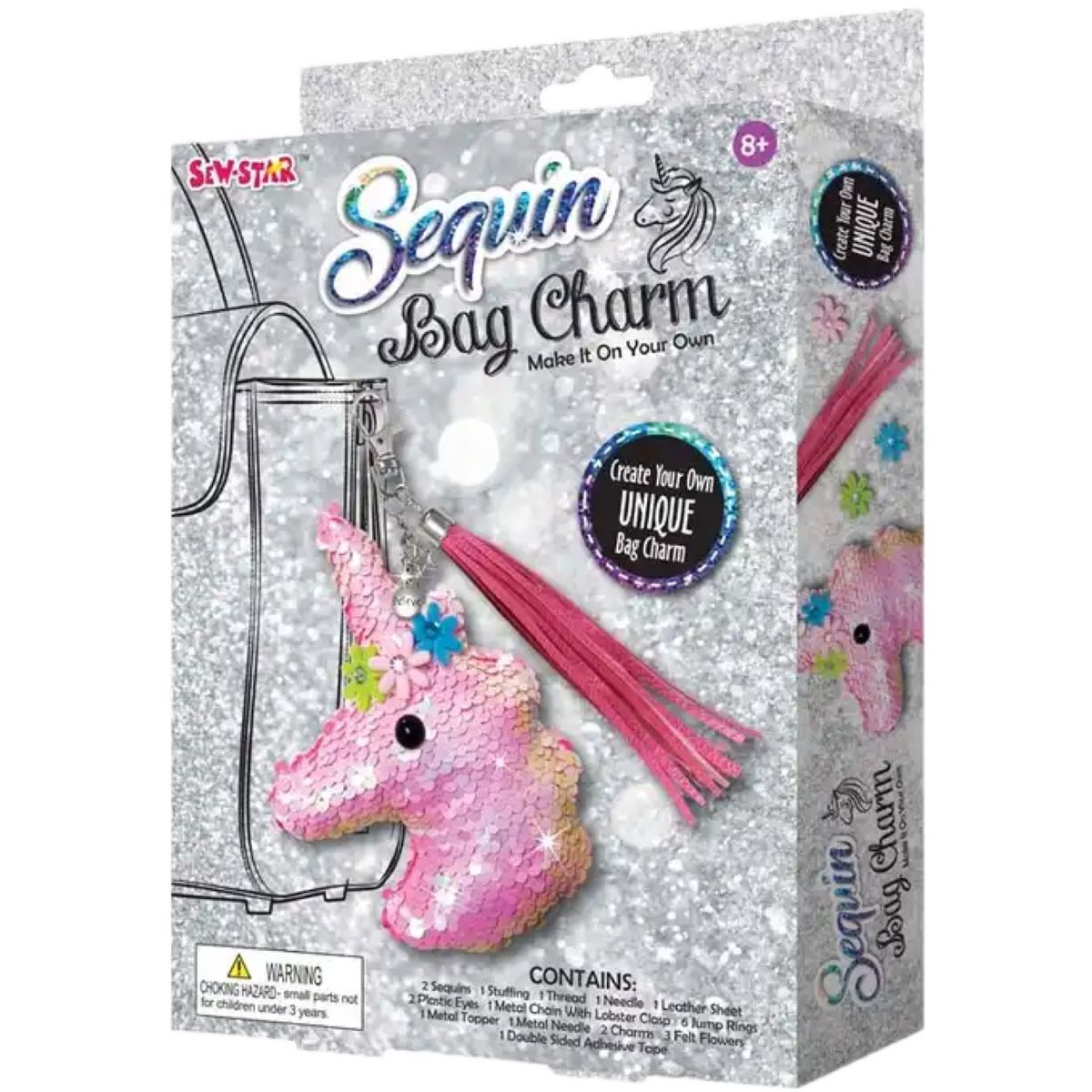 DIY Sequin Bag Charm Toy For Kids Heart/Unicorn/Lama Design