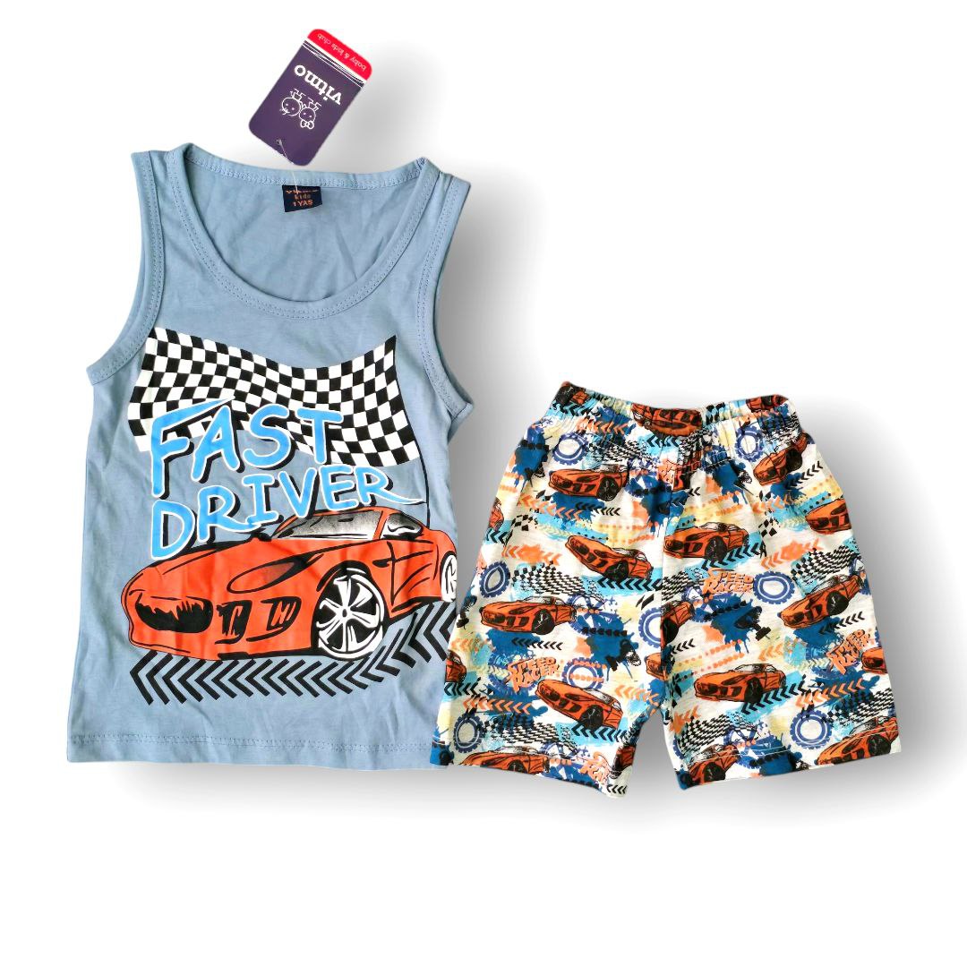 Pyjama For Boys Fast Driver Car Design Set Of 2 Pcs Size 1y