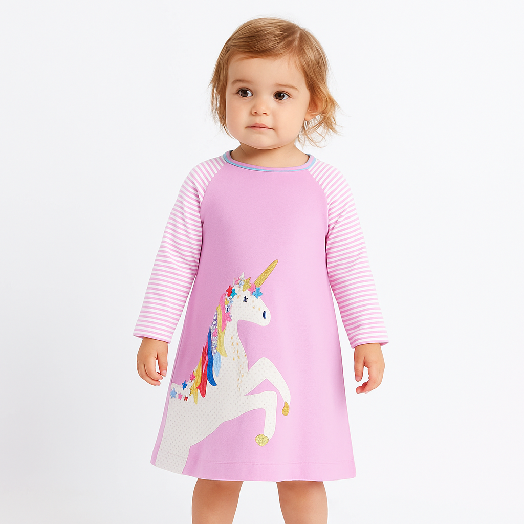 Cotton 100% Dress Purple Unicorn Design size 2y